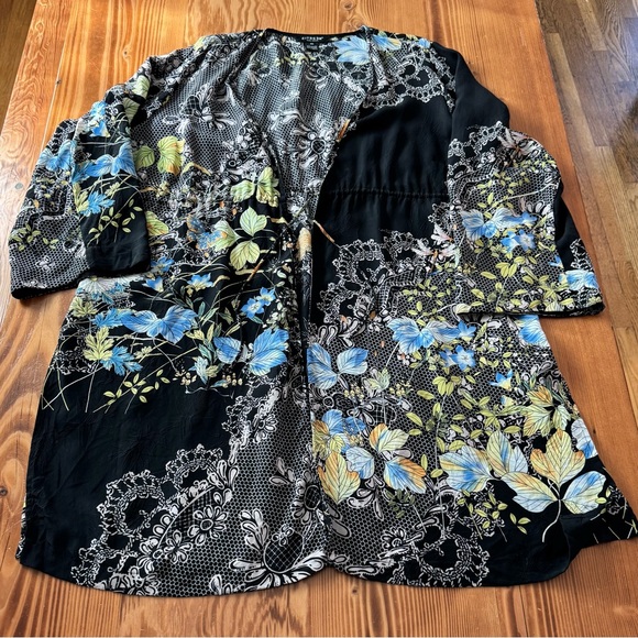 Citron Silk Tie Waist Floral Duster Kimono Cardigan - Picture 6 of 10